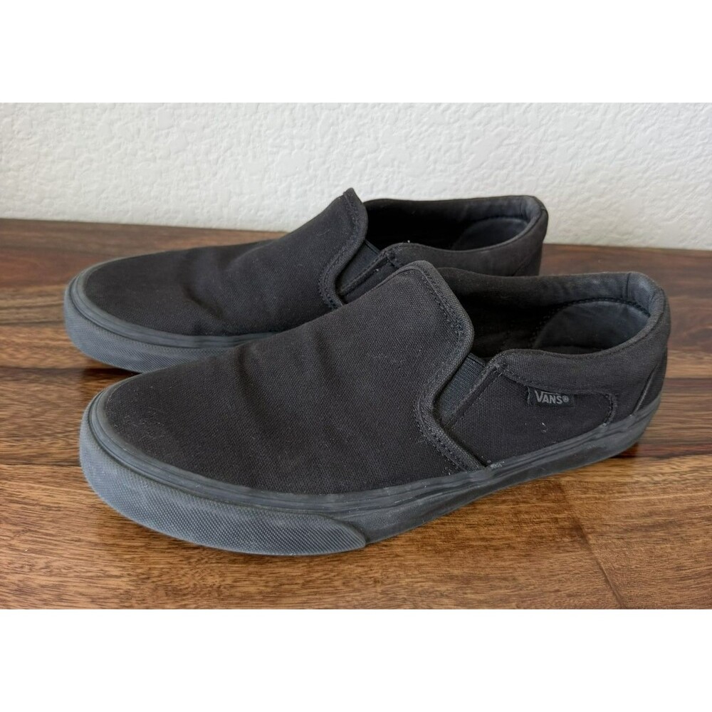 VANS Men's Slip-On Shoes Size 8.5 Black Canvas Upper Rubber Sole Logo